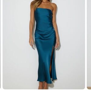 Hello Molly Teal Satin Dress